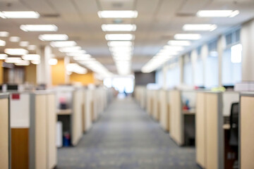 Fototapeta premium Blurred Modern Office Interior: An intentionally blurred image of a modern office interior, evoking a sense of anonymity, bustling activity, and the rhythm of daily work life.