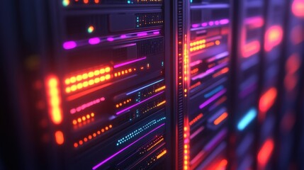 Naklejka premium Data center operations server room digital infrastructure technology environment close-up view modern systems