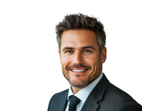 Smiling businessman portrait isolated on transparent background, png