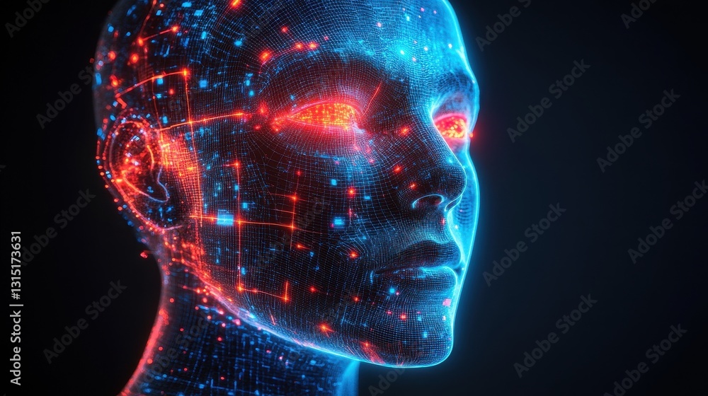 Poster digital human representation virtual environment 3d visualization futuristic setting close-up view a