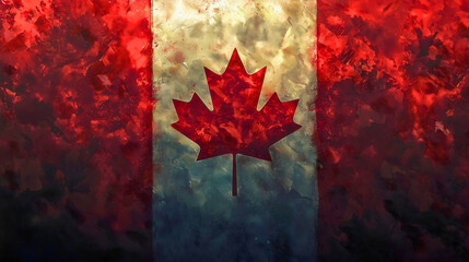 The national flag of Canada crafted in a very fine style with an artistic touch, the Canadian flag in a red-and-white design, featuring a beautiful pattern and a lovely background.