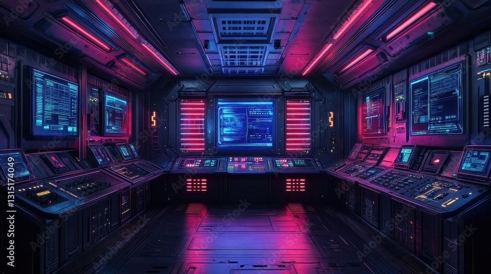 Poster futuristic control room with advanced technology sci-fi setting digital interface high-tech environm