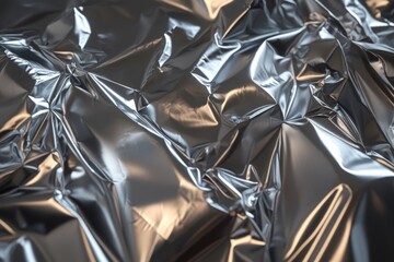Close-up on crumpled aluminum foil. The surface is reflective, with many angles catching the light,