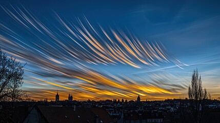 Fototapeta premium City skyline sunset with streaked clouds