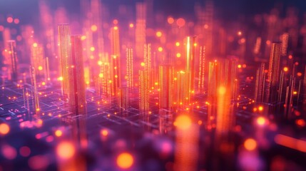 Futuristic digital cityscape virtual environment 3d visualization neon lights abstract technology concept