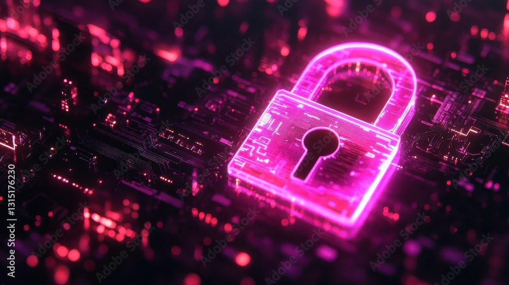 Poster digital security lock symbol on circuit board technology concept cybersecurity environment futuristi