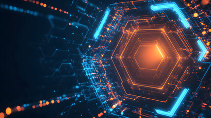 Abstract Hexagonal Tunnel of Light and Technology