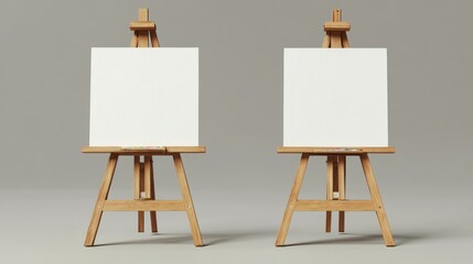Two blank canvases on wooden easels.