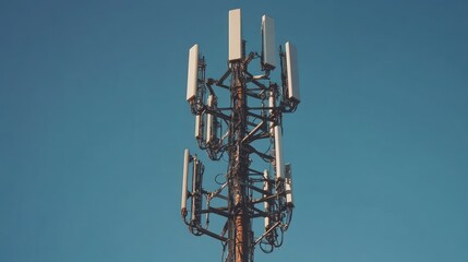 Cell tower against a clear blue sky.
