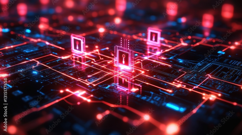 Poster cybersecurity action data protection in digital networks technology environment futuristic viewpoint