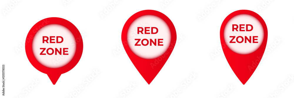 Poster three red zone markers indicating specific locations or areas for maps and navigation services.