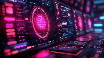 Obraz premium Dynamic data visualization cyber space digital art futuristic environment close-up viewpoint technology concept