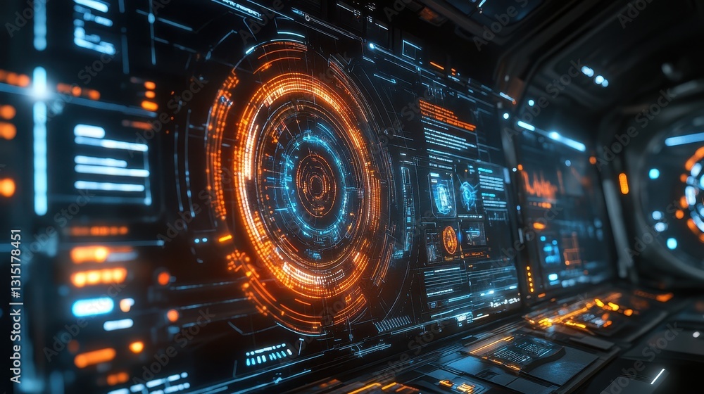 Poster futuristic user interface design digital workspace technology visualization virtual environment clos