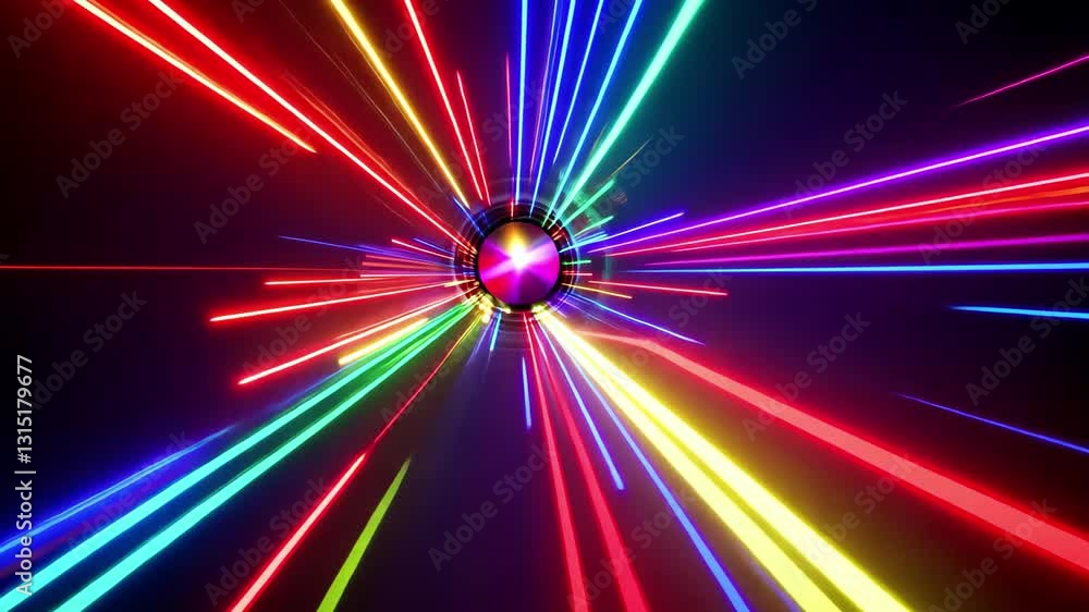 Poster Futuristic neon laser light tunnel creating vibrant patterns in a digital landscape, Futuristic Neon Laser light tunnel neon light abstract background