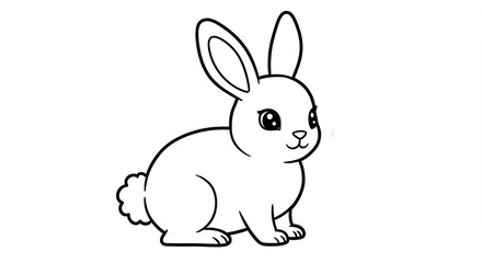 Fototapeta premium Cute Cartoon Rabbit Illustration Simple Black and White Animal Drawing