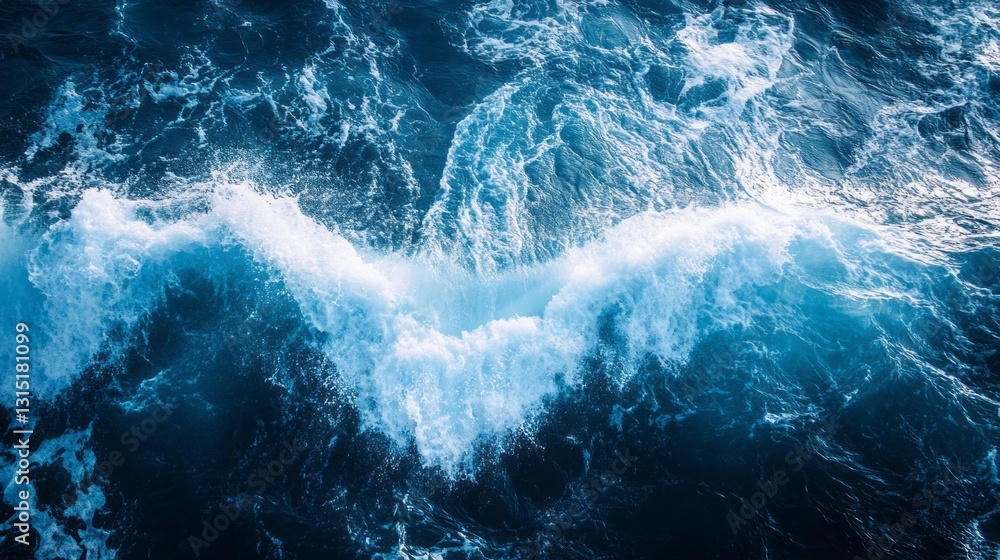 Poster powerful waves collide and swirl, sending sprays of water into the air. the sunlight glistens on the
