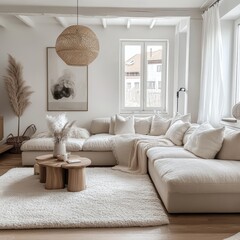 A bright and cozy living room shows modern minimalist design