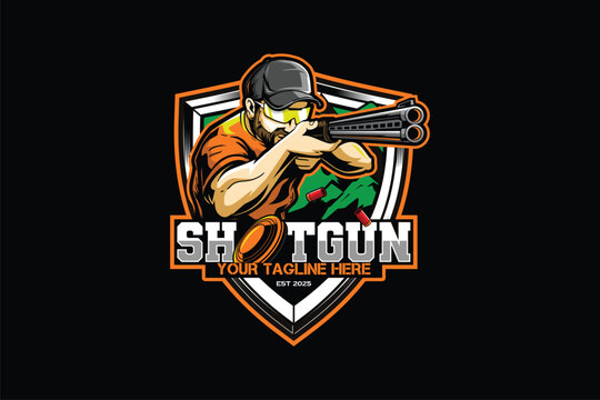 Man shot the shotgun sport badge logo vector image template