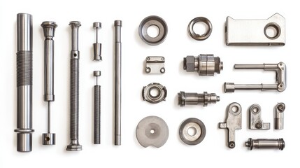 Fototapeta premium A collection of engine blocks, pistons, and rods on a white isolated background