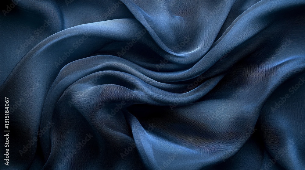Poster a delicate deep blue fabric undulates softly, displaying intricate folds that play with light. the s