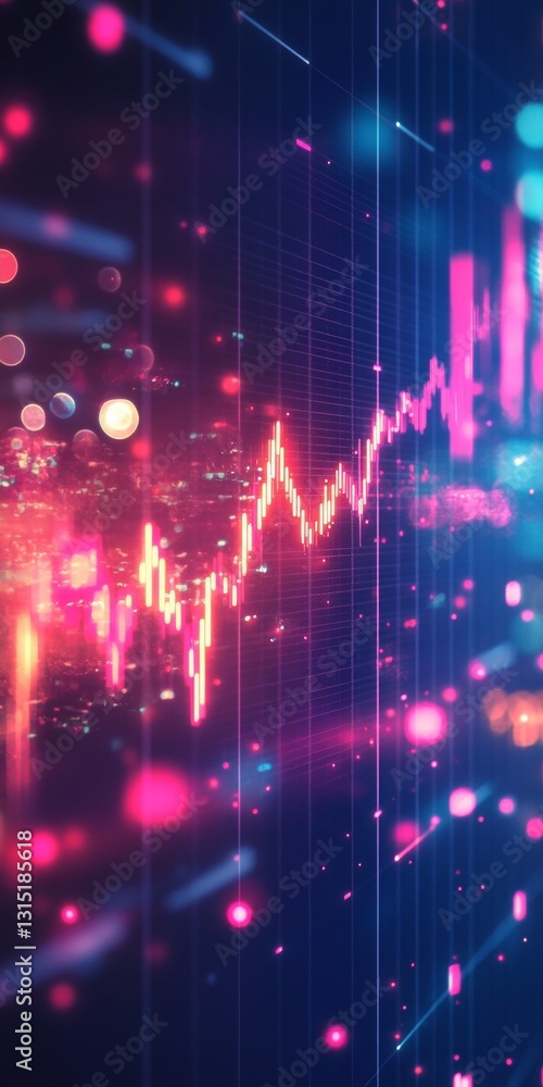 Poster dynamic abstract financial data visualization with colorful graph and digital waveforms