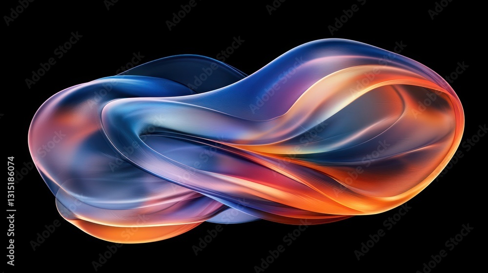 Poster abstract colorful fluid dynamic shape on black background.