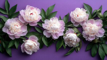 Romantic Peony Flowers with Copy Space on Pastel Violet