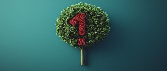A tree with a red number 1 on it