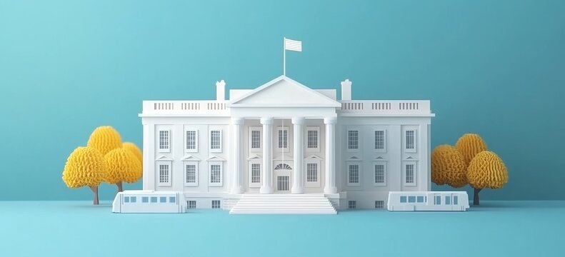 A low poly origami-style 3D rendering of Union Station in Washington, DC, formatted as a web banner with space for copy