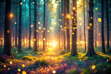 Obraz premium Surreal Nature Bokeh Photography: Dreamlike Forest, Magical Glow, Fantasy Background