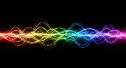 colorful energy waves, vibrant neon lights, dynamic flow, abstract design, black background, rainbow spectrum, glowing ribbons, ethereal wisps, futuristic visual, electric currents, smooth curves, lum