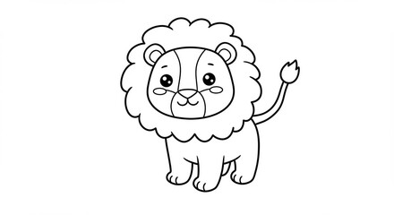 Fototapeta premium Cute Lion Cartoon Illustration for Coloring Books and Children's Activities