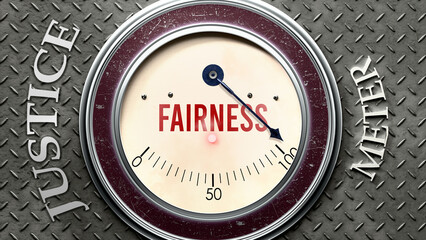 Fairness and Justice that is hitting a full scale, showing a very high level of fairness, overload of it, too much of it. Maximum value, off the charts.  ,3d illustration