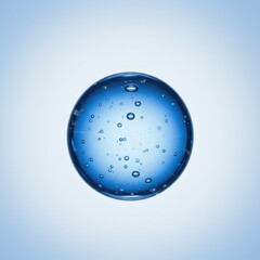 spherical blue water droplet, macro photography, high detail, crystal clear, air bubbles, light refraction, clean background, minimalist composition, scientific aesthetic, liquid surface tension, tran