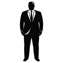 Businessman Silhouette Vector Art, Elegant Black Suit Silhouette on White Background, Professional Corporate Icon Design