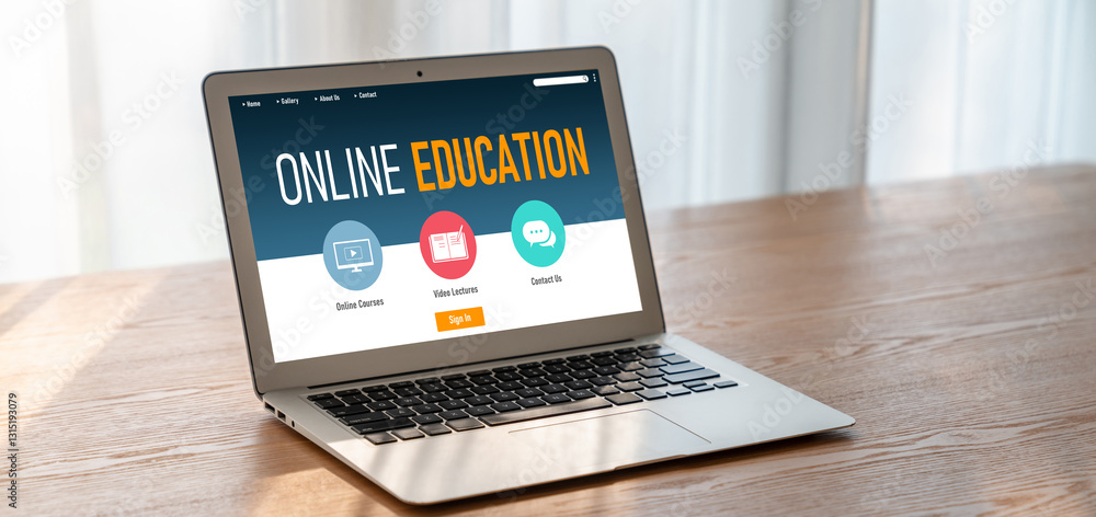 Poster e-learning website with modish sofware for student to study online on the internet network