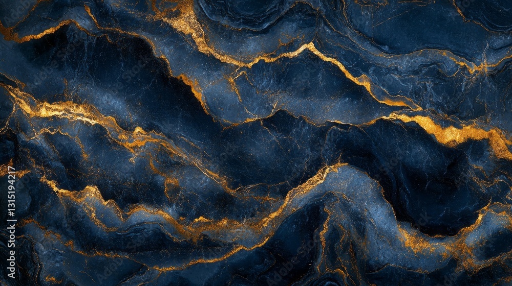Poster Dynamic waves of deep blue intertwine with glimmers of gold, creating a luxurious atmosphere that mirrors nature's splendor. Light dances across the surface, enhancing its beauty