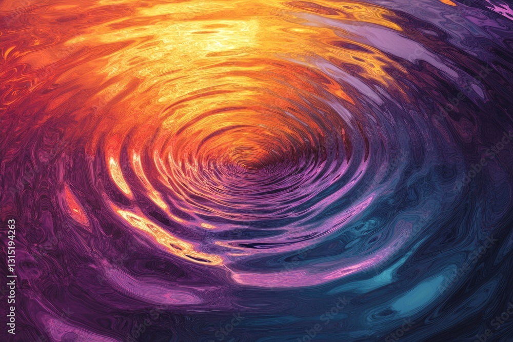 Poster Abstract swirling vortex of vibrant colors resembling water ripples, creating a mesmerizing visual effect.