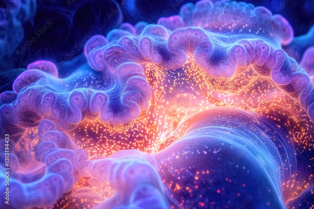 Poster Abstract underwater scene with vibrant, glowing coral structures, creating a surreal and mesmerizing visual.