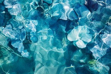 Sunlit turquoise water, floral patterns, underwater, textured background, design