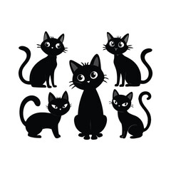 Set of Black Cat Silhouettes – Cute & Funny Cat Poses Vector Illustration