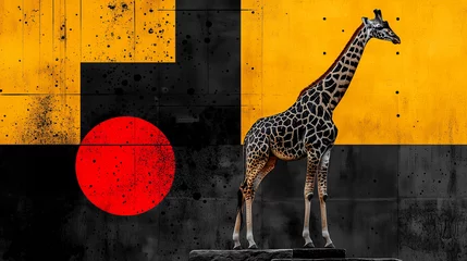 Fotobehang Modern Giraffe Graphics - Stylish giraffe art done in a minimalist and abstract style with paint effect and graphic elements.. © sdmin_d