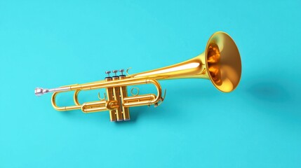 Obraz premium Golden trumpet on a vibrant blue background.