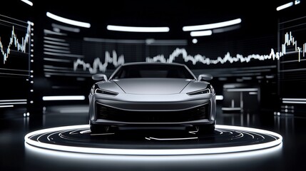 Futuristic Car Display, Tech Showroom