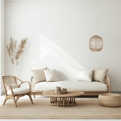 A living room with a natural aesthetic setup