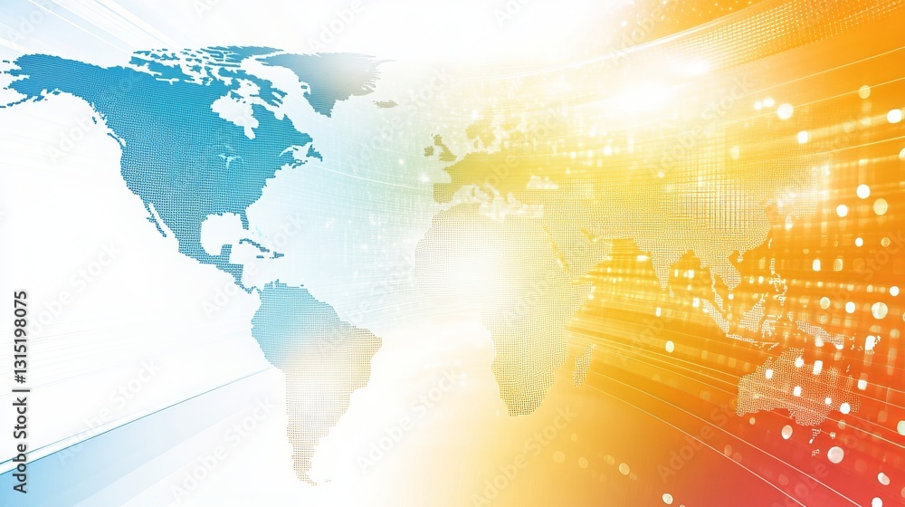 Aufkleber a vibrant abstract representation of a world map illuminated by bright lines and light effects, symb