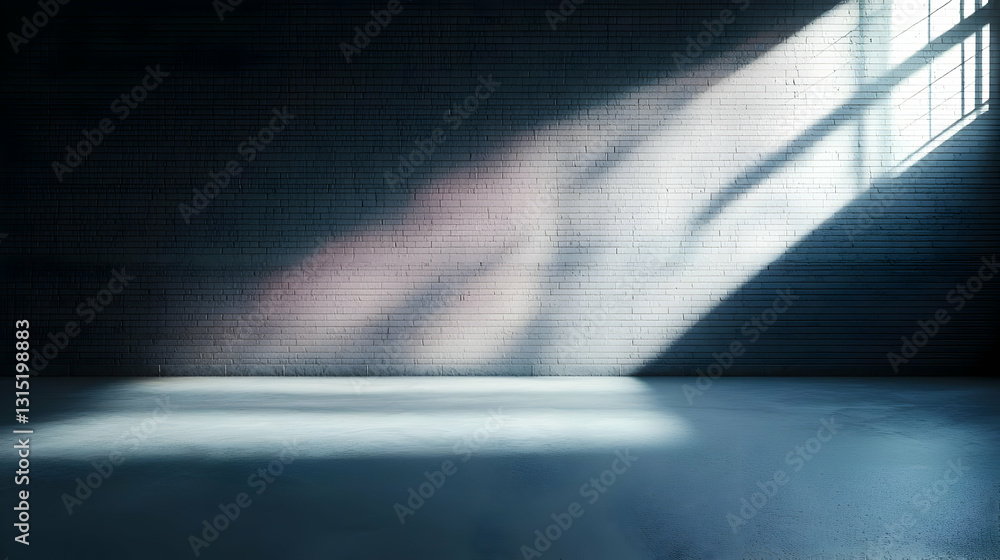 Poster dark empty concrete room interior with sunlight beams from window illuminating floor and wall abstra