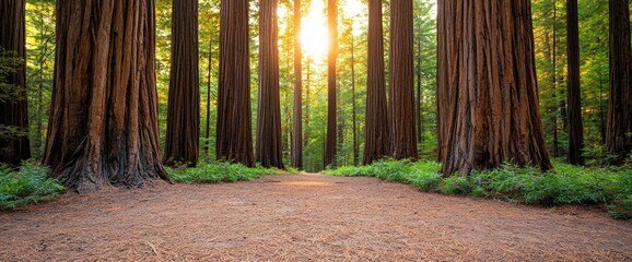 Giant redwood bark texture featuring a lush forest with tall trees and vibrant grass for nature exploration