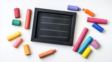 Naklejka premium A collection of chalk and chalkboard markers with an eraser on a white isolated background