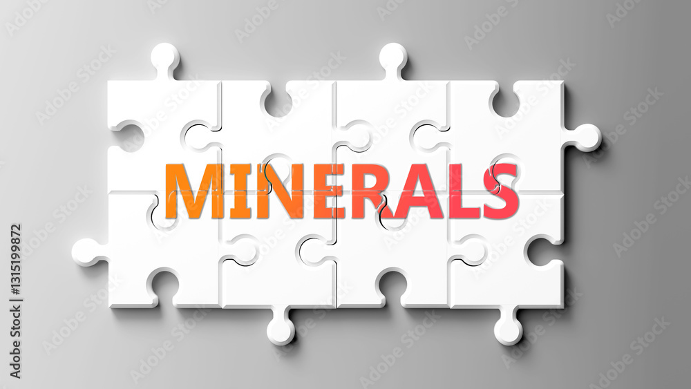 Aufkleber minerals complex like a puzzle - pictured as word minerals on a puzzle pieces to show that minerals 